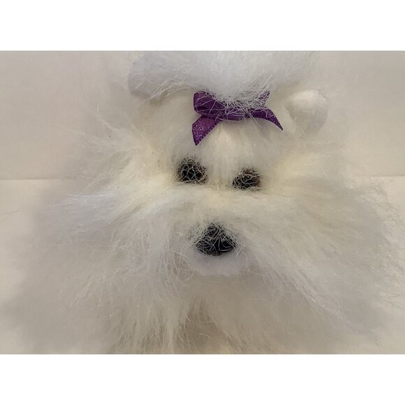 AURORA Plush White Long Haired Dog With Purple Bow Maltese Stuffed Animal Toy - Picture 2 of 9